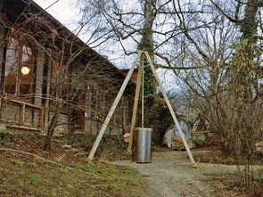 In front of the entry to the exposition In front of the entry to the exposition
